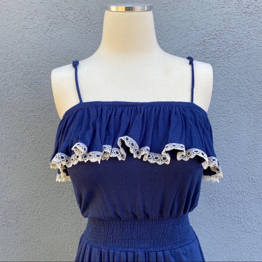 Navy Blue Ruffle Dress - Picture 2 of 7